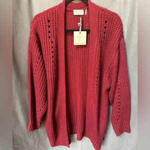 Dress Forum Burgundy Knit Sweater Long Sleeve Jacket with Pockets Size S/M